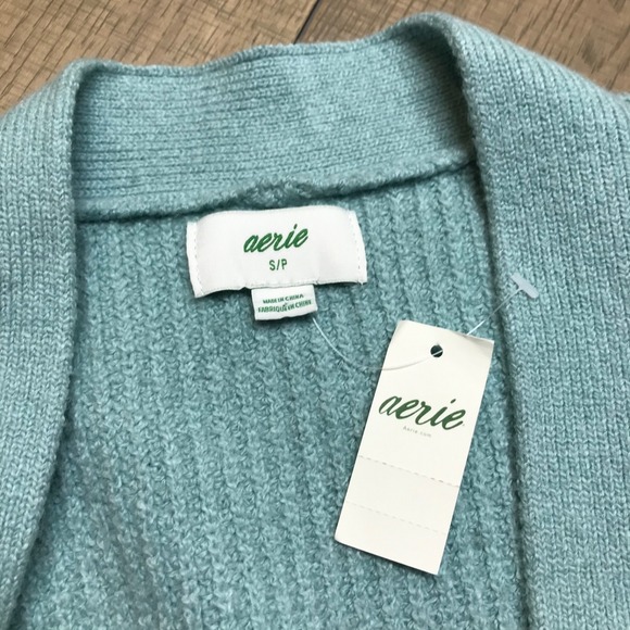 Aerie AEO Cardigan Sweater Womens Size S Green Oversized Button Spring Pockets - Picture 3 of 10